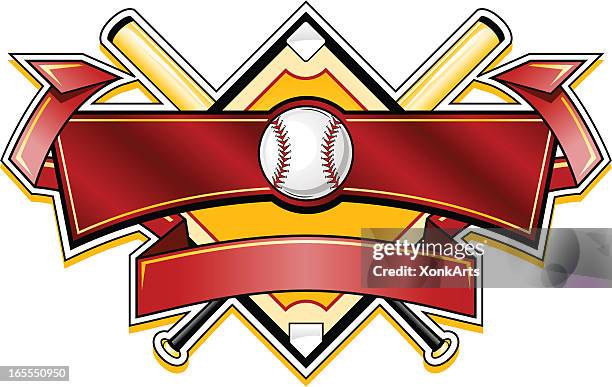 glänzende baseball-banner-logo - baseball diamond stock-grafiken, -clipart, -cartoons und -symbole