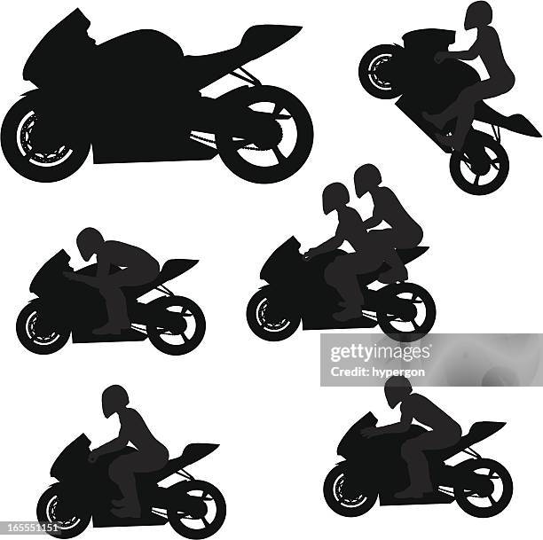 sportbike silhouette collection - man riding motorcycle clip art stock illustrations