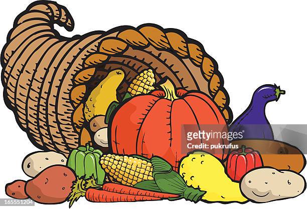 bildbanksillustrationer, clip art samt tecknat material och ikoner med horn of plenty - thanksgiving symbol - cornucopia