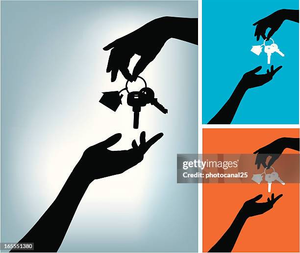 two hands and a home keys - buying a house stock illustrations