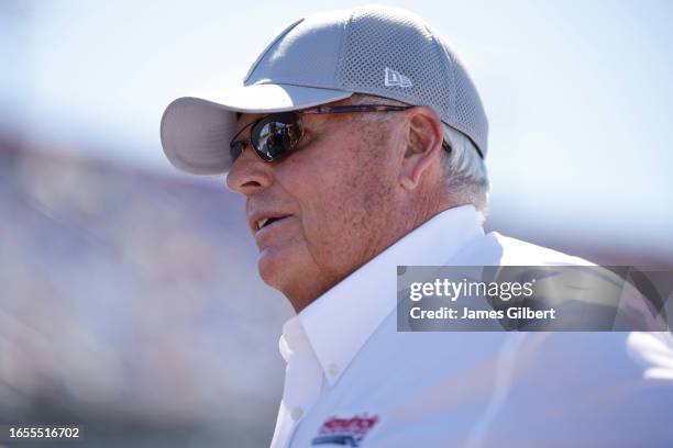 Hall of Famer Rick Hendrick team owner of Hendrick Motorsport walks the grid prior to the NASCAR Xfinity Series Sport Clips Haircuts VFW Help A Hero...