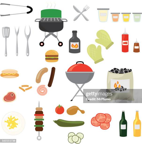 bbq-set - bratspieß stock-grafiken, -clipart, -cartoons und -symbole