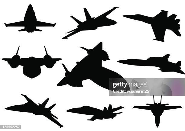 illustrations, cliparts, dessins animés et icônes de silhouettes des avions à réaction - avion supersonique