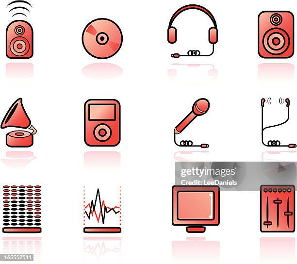 icon set: music - reflection red - slide deck stock illustrations