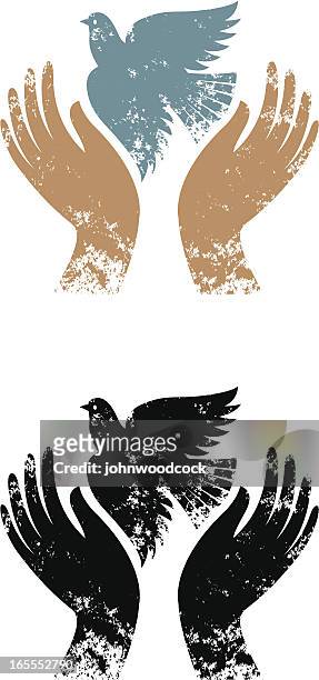 hands and bird - releasing stock illustrations