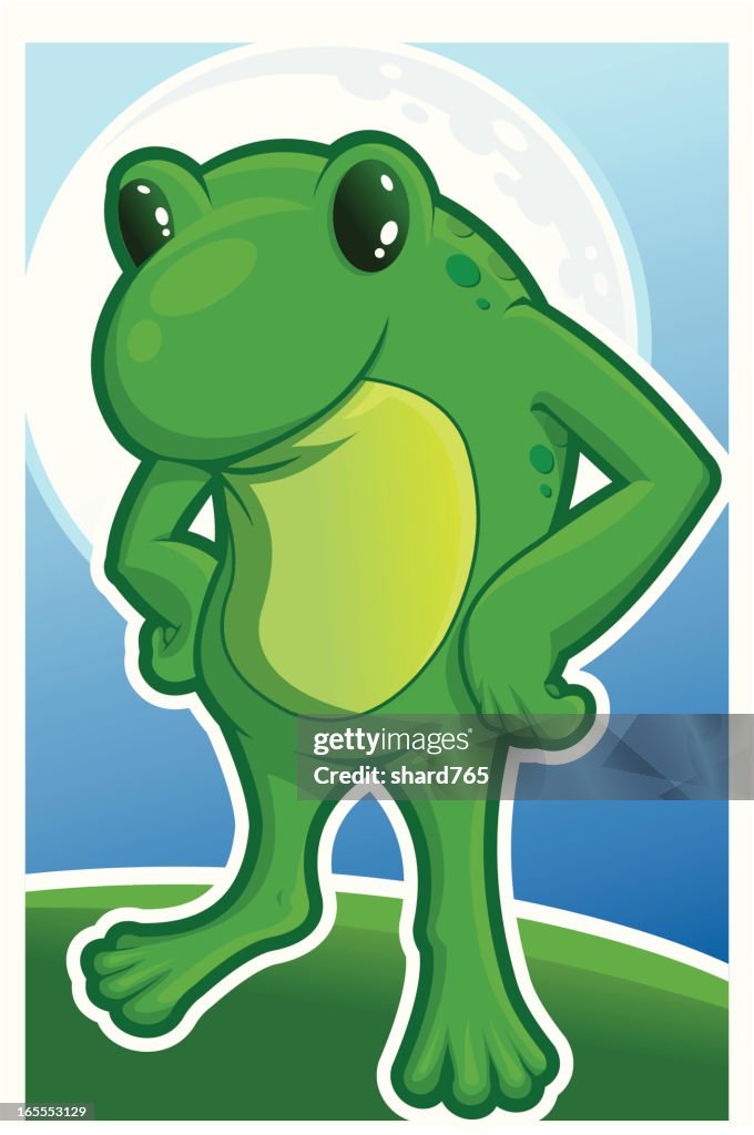 Cute Frog on a Lilly Pad with Moon