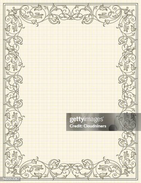 stockillustraties, clipart, cartoons en iconen met scroll linen frame - floral frame