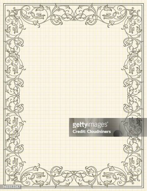 scroll linen frame - floral pattern stock illustrations