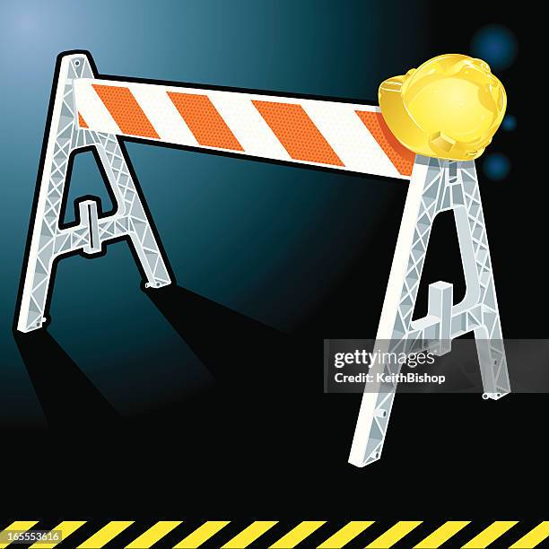 construction barrier and hard hat - construction lunch stock illustrations