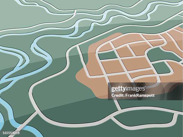 village map - city intersection perspective stock illustrations