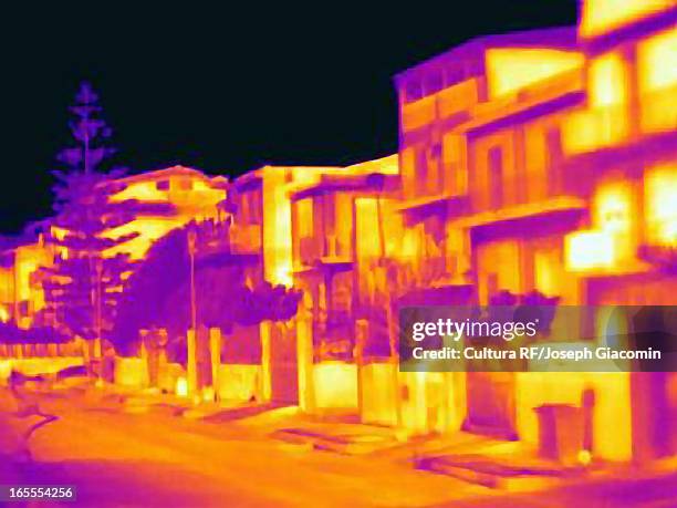 thermal image of apartment buildings - thermal image stock pictures, royalty-free photos & images