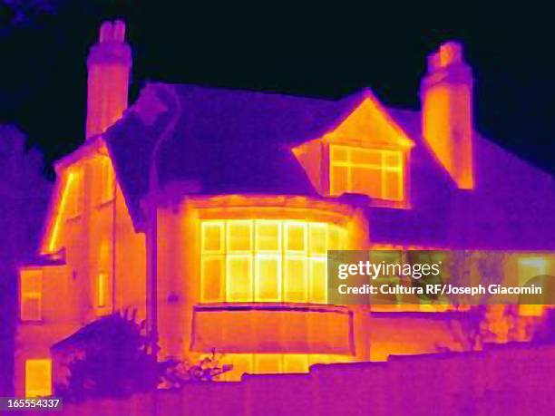 thermal image of house on city street - thermal imaging stock pictures, royalty-free photos & images