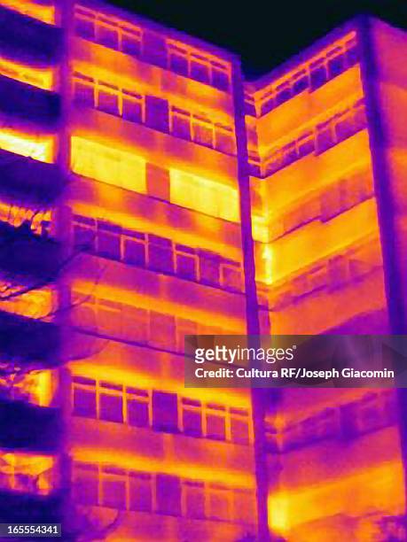 thermal image of apartment building - thermal imaging stock pictures, royalty-free photos & images