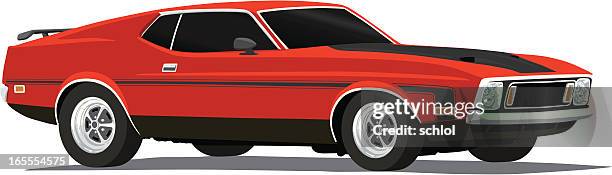 vektor-mustang mach 1-1973 - american muscle car stock-grafiken, -clipart, -cartoons und -symbole