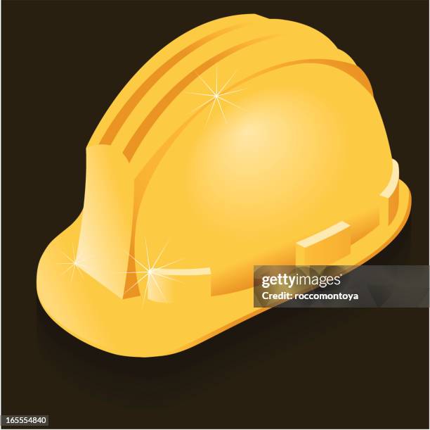 yellow hardhat - mining helmet stock illustrations