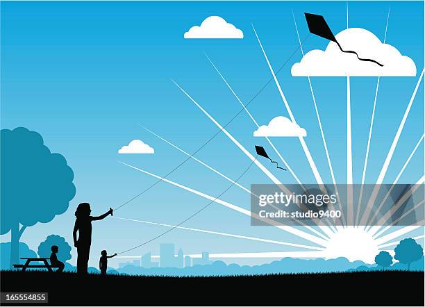 flying a kite - picnic table background stock illustrations