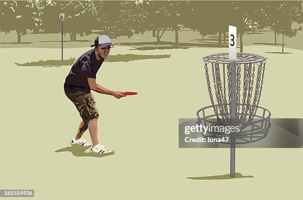 man playing disc golf - frisbee stock illustrations