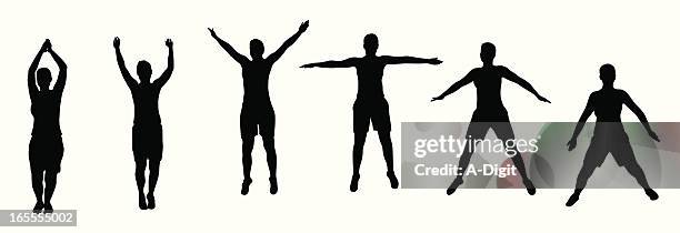 jumping jacks vector silhouette - same model different actions stock illustrations