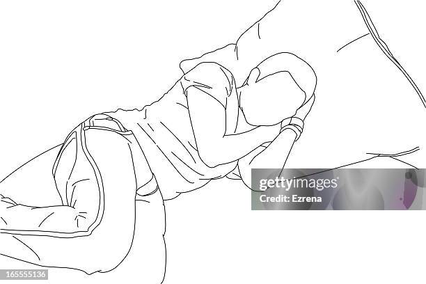 bildbanksillustrationer, clip art samt tecknat material och ikoner med a line drawing of someone sleeping - ligga ner