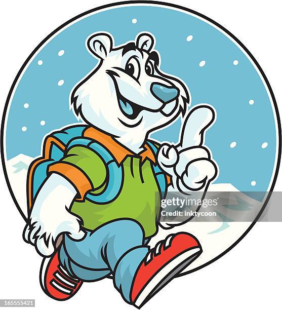 polar bear wearing backpack - bear cub stock illustrations