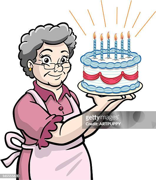 illustrations, cliparts, dessins animés et icônes de granny avec gâteau d'anniversaire - mamie cuisine