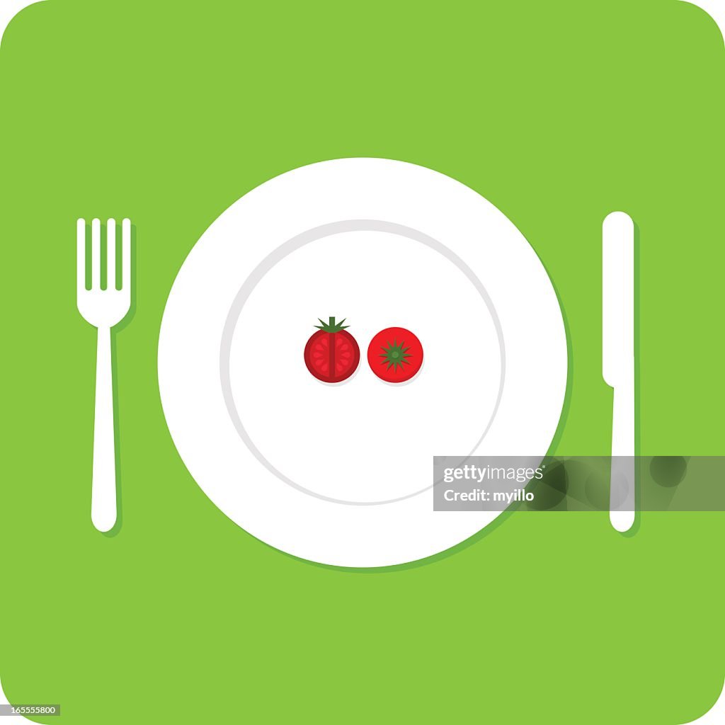 Cartoon Of Plate With Two Red Berries Next To Fork And Knife High-Res  Vector Graphic - Getty Images