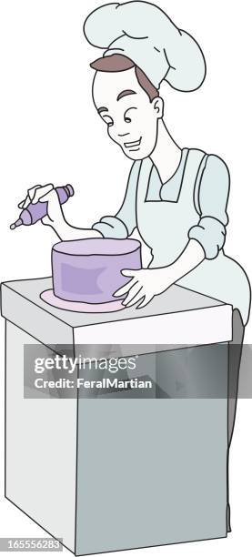 icing the cake - decorating a cake stock illustrations