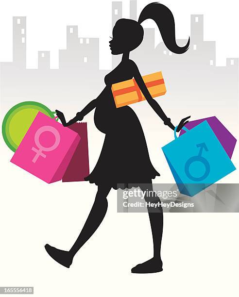 ilustraciones, imágenes clip art, dibujos animados e iconos de stock de embarazada de compras - woman in dress casual