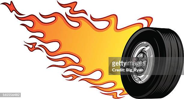 stockillustraties, clipart, cartoons en iconen met hot wheel - in flames band