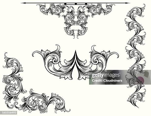 victorian scroll set - viktorianischer stil stock-grafiken, -clipart, -cartoons und -symbole