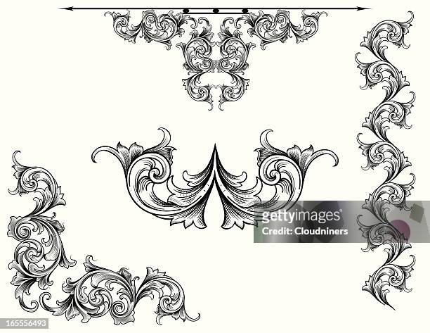 victorian scroll set - gothic style stock illustrations