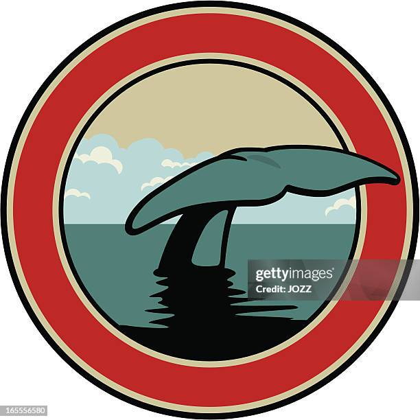 whale emblem - whale tail illustration stock illustrations