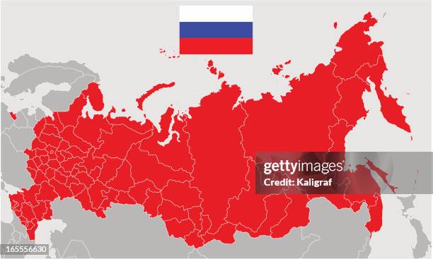 vector map of russia and flag - kamchatka krai stock illustrations