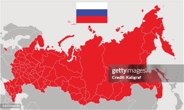 vector map of russia and  flag - siberia stock illustrations