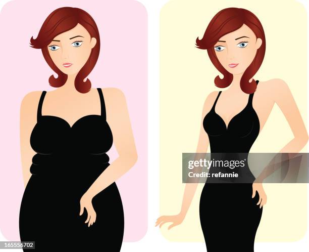 before and after slimming - plus size model stock illustrations