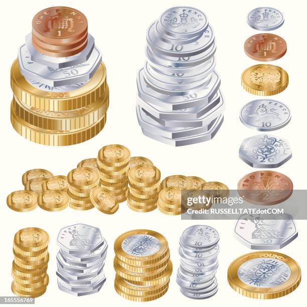 u.k. cash pile - coin stock illustrations