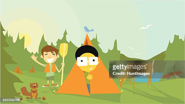 camping kids - camping friends stock illustrations