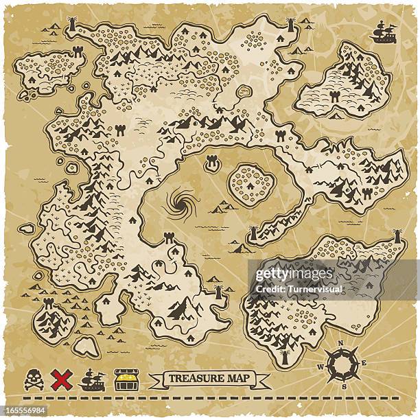 stockillustraties, clipart, cartoons en iconen met antique vector treasure map - treasure