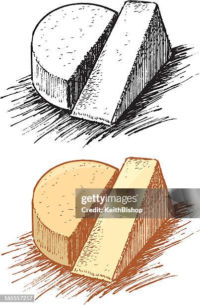 cheese wedge and wheel - cheese wheel stock illustrations