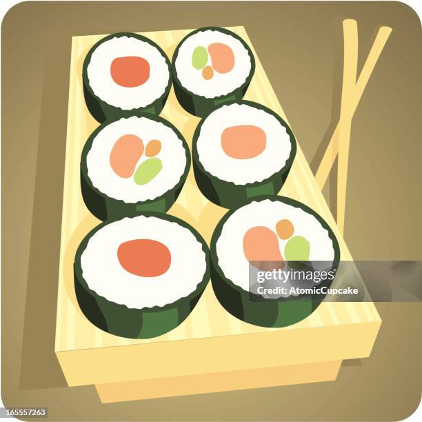 maki sushi in retro cartoon style - futomaki stock illustrations