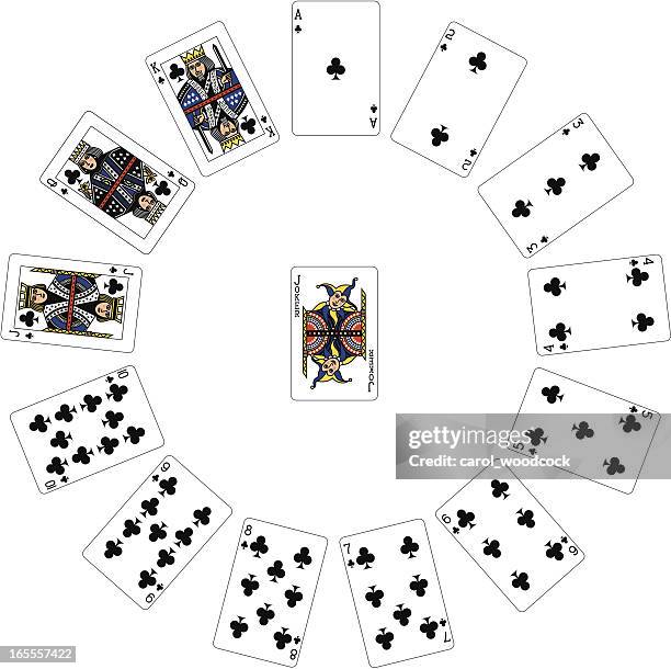 stockillustraties, clipart, cartoons en iconen met club suit circle of playing cards - joker card