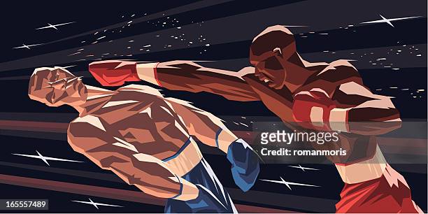 boxers knock-down - punching stock illustrations