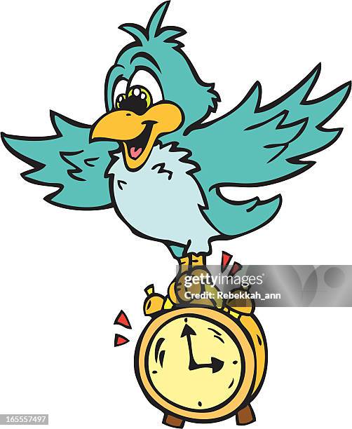 early bird catches the clock on a white backing - early bird catches the worm stock illustrations