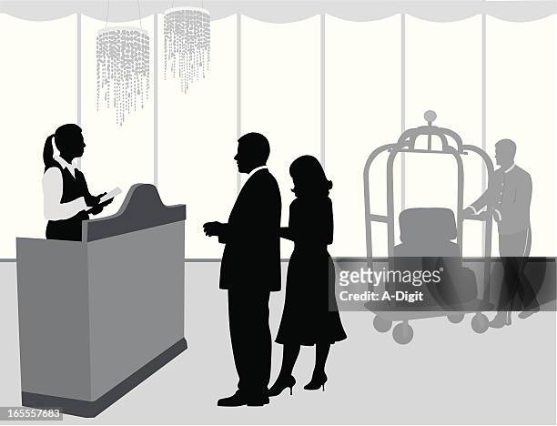 checking'inn vector silhouette - reception desk stock illustrations