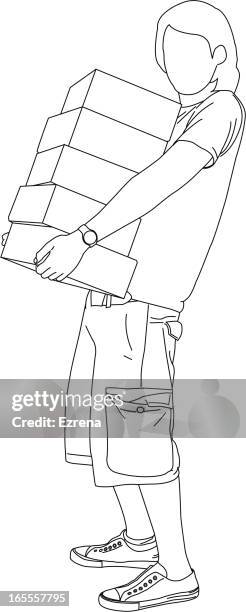 carrying boxes - stacking boxes stock illustrations