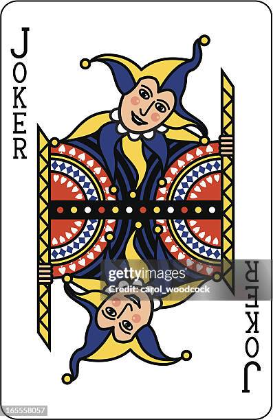 joker spielkarte blue - narrenkappe stock-grafiken, -clipart, -cartoons und -symbole