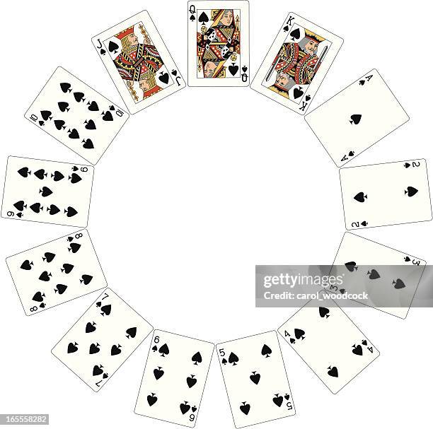 spade suit two circle of playing cards - queen stock illustrations stock illustrations