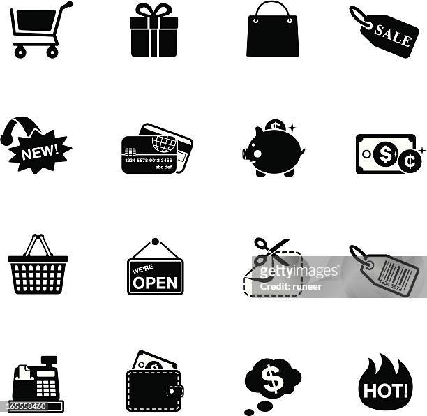 shopping & konsum symbole/weiß oder schwarz-serie - wobbler stock-grafiken, -clipart, -cartoons und -symbole