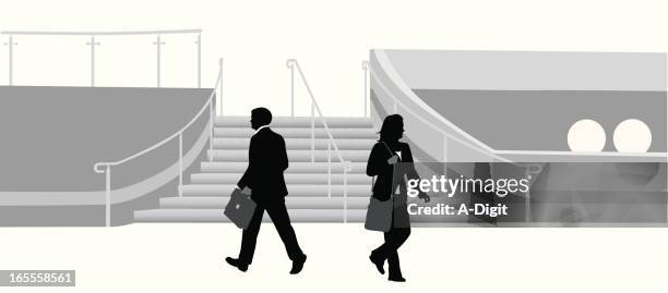crossing paths vector silhouette - two professionals walking stock illustrations