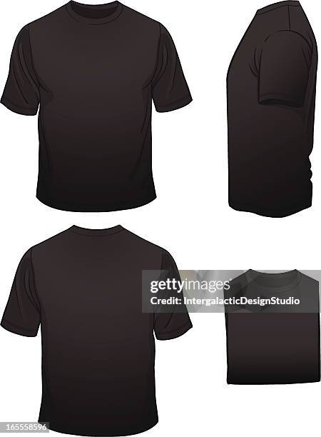 stockillustraties, clipart, cartoons en iconen met men's blank black t-shirt in four views - t shirt